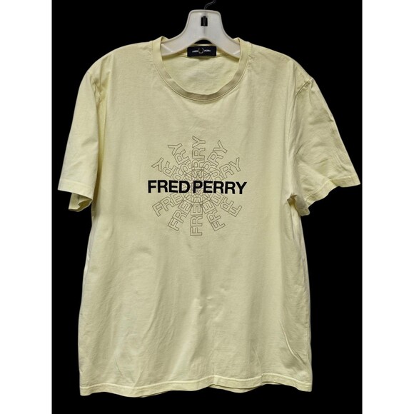 Fred Perry Maxi Logo Tshirt Mens Large L Wax Yellow Tee Crewneck - Picture 3 of 16